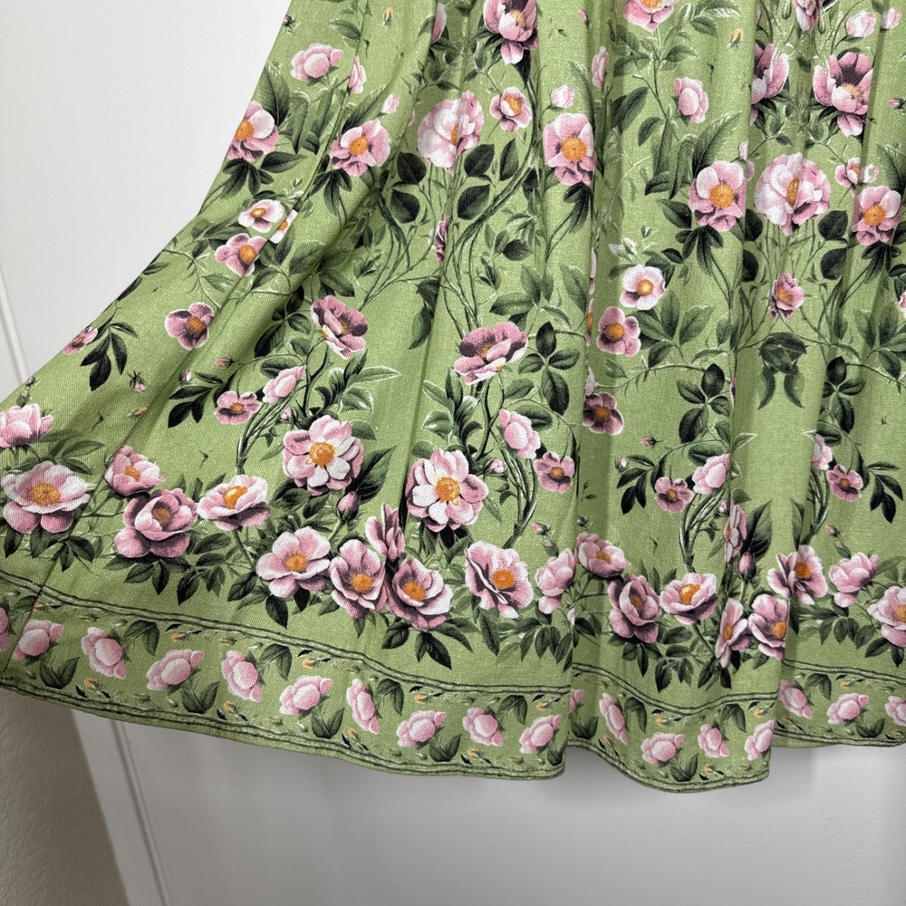 Max Studio Green Floral Midi Skirt women's sz M Cottagecore Prairie Linen Blend - Picture 3 of 10